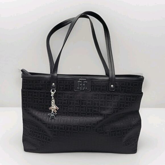 Tommy Hilfiger Large Handbag Preowned Black Logo Pattern - Picture 2 of 14